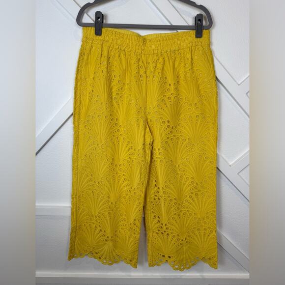 NWT Andie Swim The Suasi Crop Pant Eyelet Detail Pineapple Yellow Size Large - Picture 2 of 10